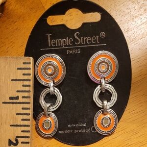 Temple Street Paris Orange & Silver Dangle Earrings
